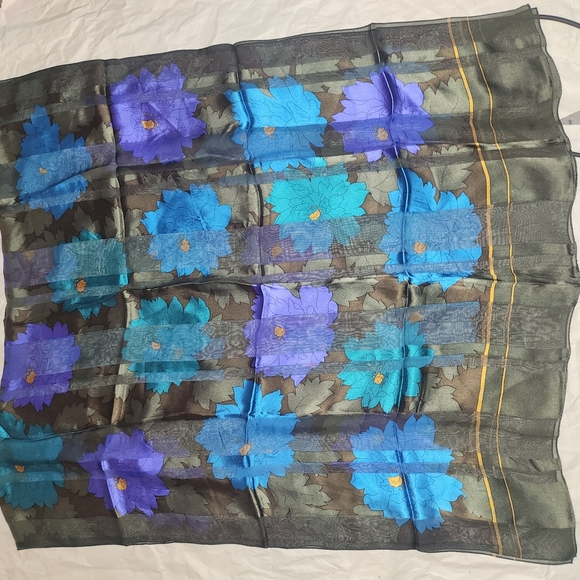 Givenchy Floral Scarf in Blue and Black - Picture 3 of 4